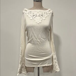 Elegant White Lace Trim Women's Top
